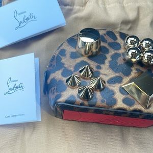 Christian Louboutin Carasky Leopard Print Leather Pouch Mini Bag NEW